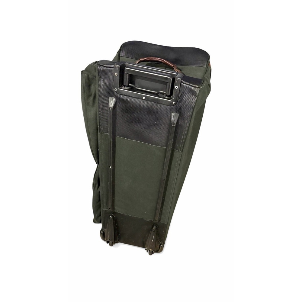 Vtg 35" Large Orvis Battenkill Canvas Green Leather Rolling Duffle Suitcase Bag - Picture 9 of 9